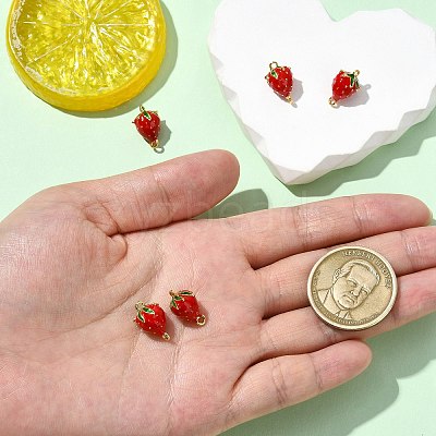 5Pcs Brass FireBrick Enamel Connector Charms KK-CJ0003-26B-1