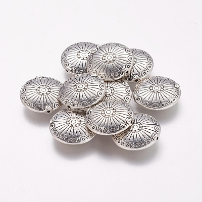 Tibetan Style Alloy Flat Round Carved Wheel Beads TIBEB-5720-AS-LF-1