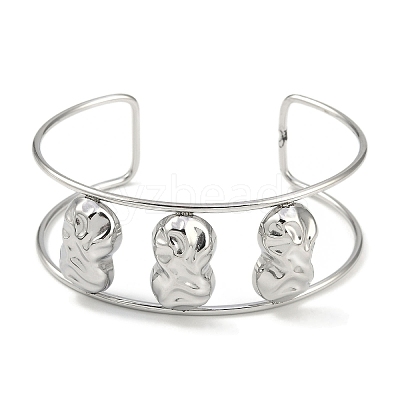 Non-Tarnish 304 Stainless Steel Wide Textured Open Cuff Bangles BJEW-Q348-05P-07-1