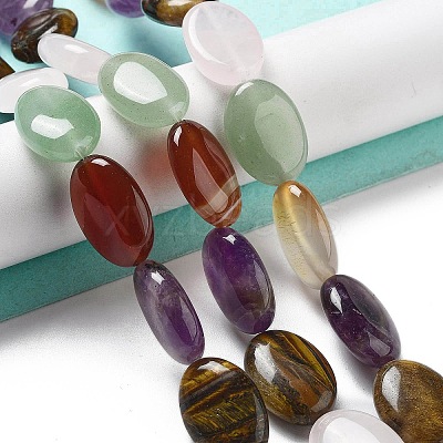 Natural Amethyst & Crystal Quartz & Green Aventurine & Carnelian & Tiger Eye Beads Strands G-P528-M20-01-1
