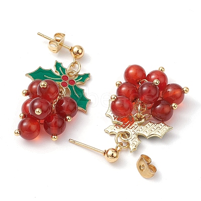 Cherry Alloy Enamel and Carnelian Beads  Studs Earring EJEW-TA00445-1