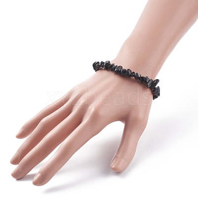 Natural Obsidian Chips Beaded Jewelry Set SJEW-JS01232-01-1