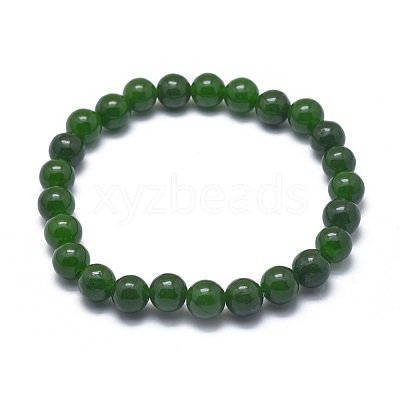 Natural TaiWan Jade Bead Stretch Bracelets BJEW-K212-C-019-1