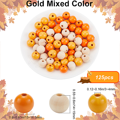 Thanksgiving Day Theme 5 Strands Spray Painted Natural Wood Beads Strands WOOD-SP0001-02C-1