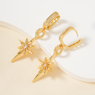 Elegant Octagonal Star Brass Clear Cubic Zirconia Hoop Earrings GJ0701-1