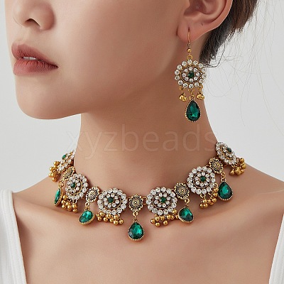 Alloy Rhinestone Bib Necklaces & Dangle Earrings Sets FS-WG6751B-04-1