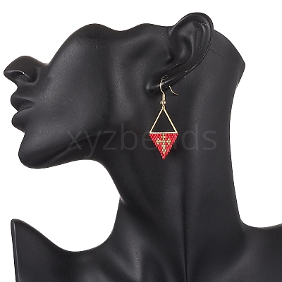 Handmade Glass Seed Beads Rhombus Dangle Earrings EJEW-MZ00542-02-1