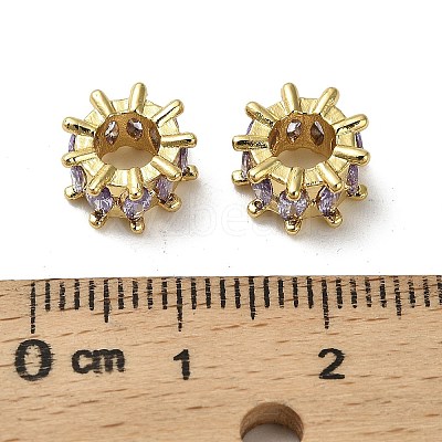 Brass Micro Pave Cubic Zirconia European Beads KK-B142-13B-02G-1