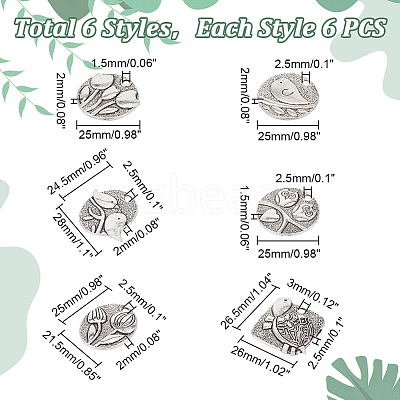 36Pcs 6 Style Zinc Alloy Pendants FIND-PH0007-57-1