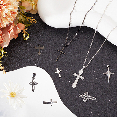 8Pcs 8 Styles 304 Stainless Steel Pendants STAS-SC0009-08-1