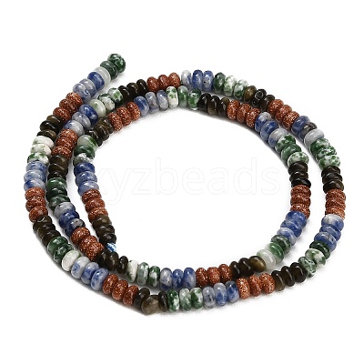 Gradient Color Natural Green Spot Jasper & Blue Spot Jasper & Golden Sheen Obsidian & Synthetic Goldstone Beads Strands GG-CBA1E0E-01A-1
