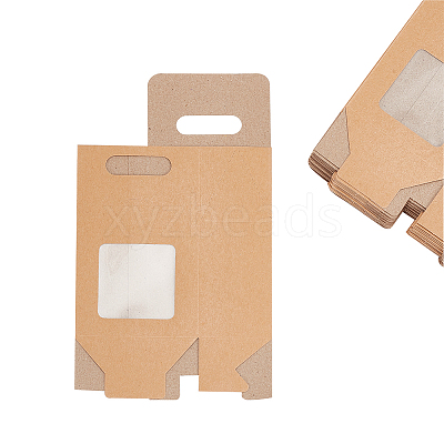 Folding Paper Gift Bags with Hole Handle and Plastic Visible Window ABAG-WH0044-35A-1