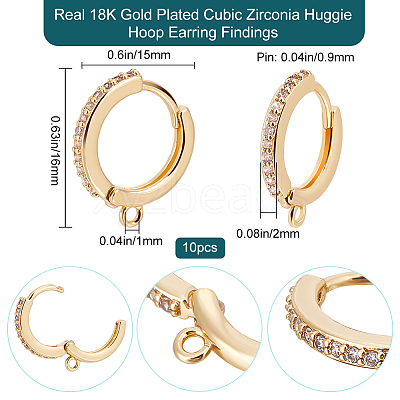 10Pcs Brass Micro Pave Cubic Zirconia Huggie Hoop Earring Findings KK-BBC0009-40-1