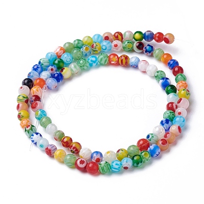 Handmade Millefiori Glass Round Bead Strands LAMP-J038-4mm-M-1