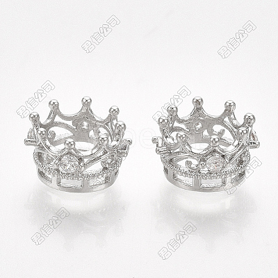 Brass with Clear Cubic Zirconia Crown European Beads KK-T035-122-M-1