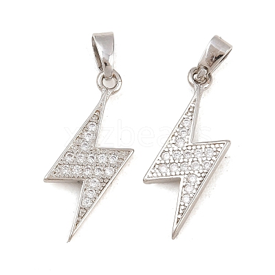 Lightning Bolt Brass Micro Pave Cubic Zirconia Pendants KK-K109-26P-1