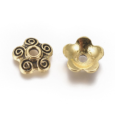 Tibetan Style Alloy Bead Caps TIBEB-EA478Y-AG-FF-1