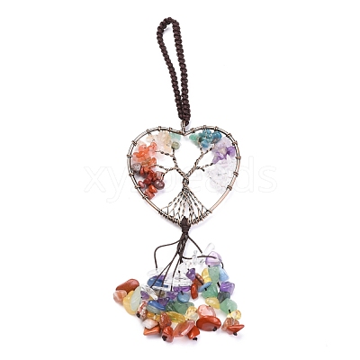 Wire Wrapped Chakra Chips Natural Gemstone Big Pendant Decorations X-HJEW-H057-01D-1