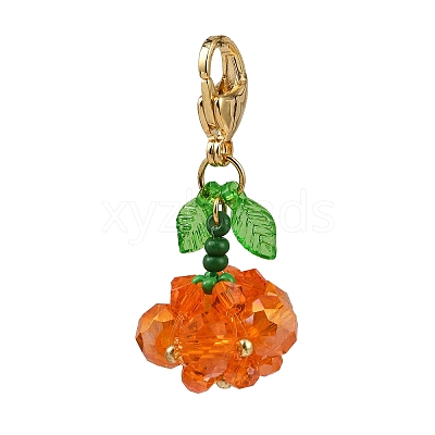 2Pcs Halloween Theme Pumpkin Glass Seed Beads Pendant Decorations HJEW-MZ00283-1