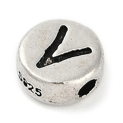 925 Sterling Silver Flat Round with Letter Beads STER-G044-01AS-V-1
