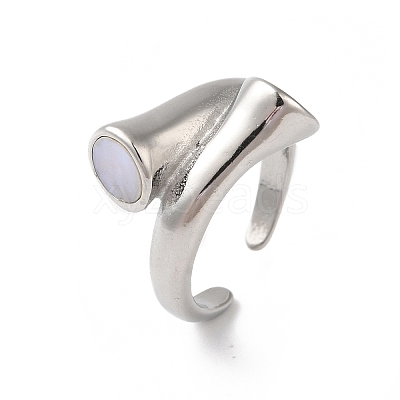 Shell Open Cuff Ring for Women RJEW-C091-03P-01-1