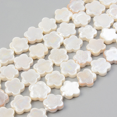 Electroplate Natural Freshwater Shell Beads Strands X-SHEL-T017-08-1