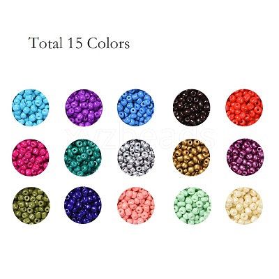 180G 15 Colors Baking Paint K9 Glass Seed Beads SEED-JQ0003-01C-4mm-1