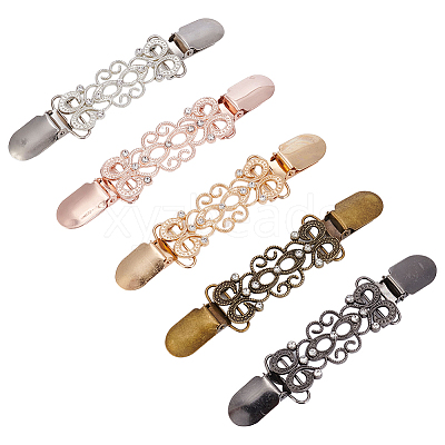 5Pcs 5 Colors Zinc Alloy with Crystal Rhinestone Cardigan Clips AJEW-AR0005-30-1