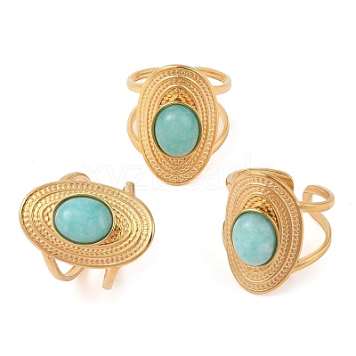 Oval Natural Amazonite Finger Rings RJEW-Z057-14G-04-1