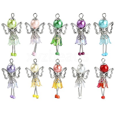 30Pcs 10 Styles Handmade Glass Pearl Beads Pendants PALLOY-CJD00004-1