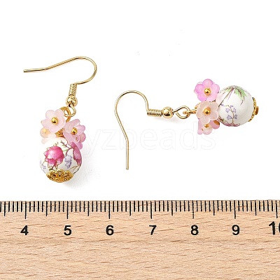 Handmade Flower Printed Porcelain Ceramic Dangle Earrings EJEW-JE07288-01-1