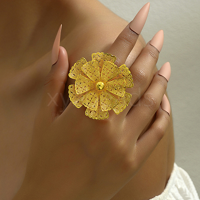 Elegant Hollow Flower Design Iron Cuff Ring for Women Wedding Party PY5913-1