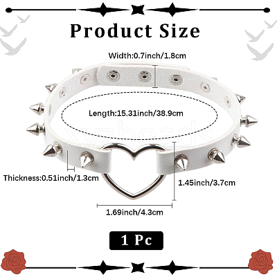 Adjustable Adjustable Gothic PU Leather Alloy Spike Rivet Heart Choker Necklaces for Women NJEW-WH20816-006P-A-1