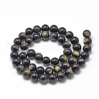 Natural Golden Sheen Obsidian Beads Strands G-R446-8mm-23-1