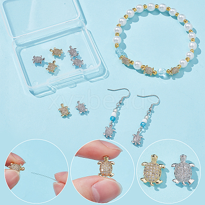 12Pcs 2 Colors Rack Plating Brass Micro Pave Clear Cubic Zirconia Beads KK-WR0001-61-1