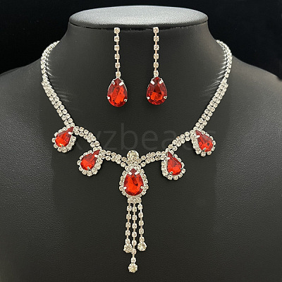 Alloy Rhinestone Pendant Necklaces & Earrings Sets for Women WGE8301-03-1