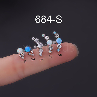 316 Surgical Stainless Steel & Synthetic Opal Flat Round Internally Threaded Labrets WGDA6C5-01-1