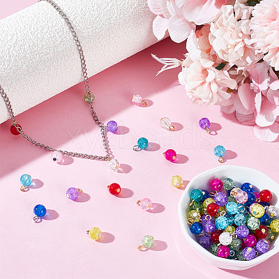 160Pcs Crackle Glass Pendants PALLOY-HY00086-1