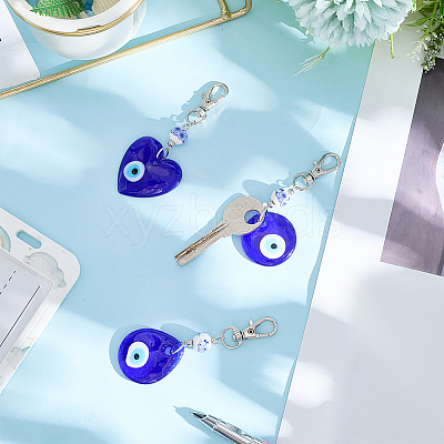 3Pcs 3 Styles Handmade Lampwork Evil Eye Pendant Decorations HJEW-CP0001-37-1