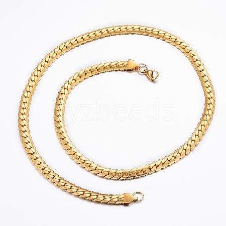 304 Stainless Steel Textured Chain Necklaces NJEW-H445-24G-1