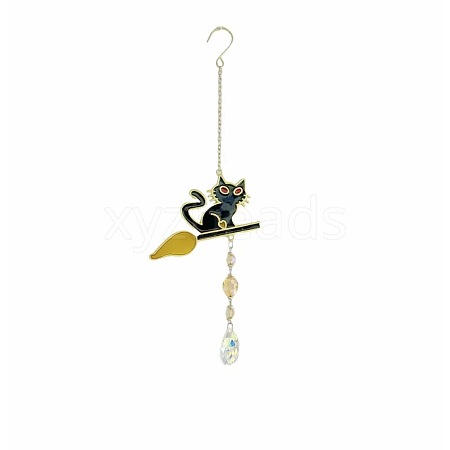 Halloween Cat Alloy & Iron & Eanmel Wind Chime PW-WGEB75E-02-1