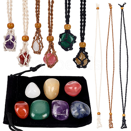 12Pcs 3 Colors Waxed Polyester Cord Macrame Pouch Pendant Slider Necklace Making NJEW-GO0001-24-1