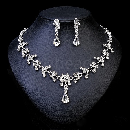 Alloy & Rhinestone Studs Earrings & Necklaces Set PW-WG1364A-13-1