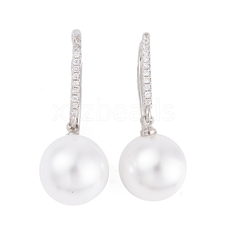 Rack Plating Brass Cubic Zirconia ABS Pearl Earring Hooks EJEW-S219-16P-01-1