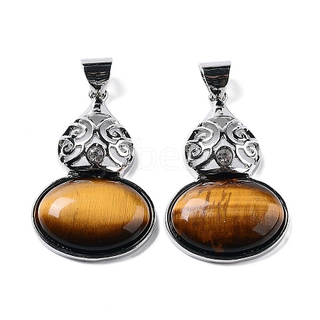 Natural Tiger Eye Oval Pendants G-A093-02P-01-1