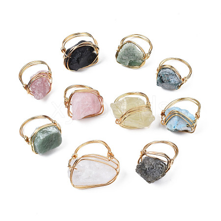 Irregular Raw Natural Gemstone Braided Finger Ring G-S359-378-1