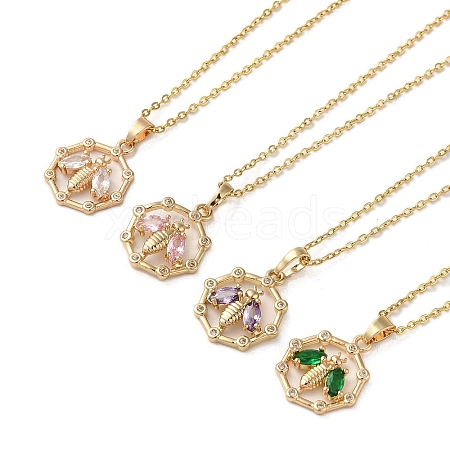 Brass Micro Pave Cubic Zirconia Pendant Necklaces for Women NJEW-E106-16KCG-1