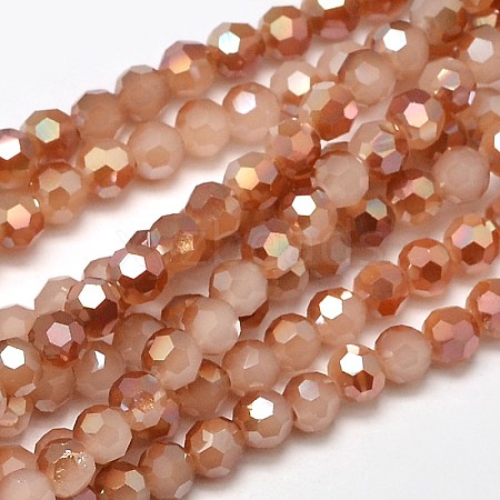 Faceted(32 Facets) Round Half Rainbow Plated Imitation Jade Electroplate Glass Beads Strands EGLA-J130-HR05-1