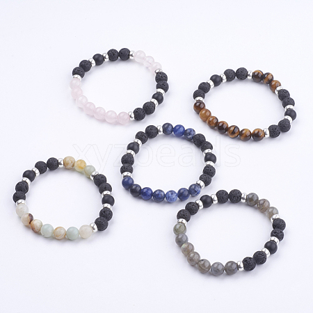 Natural Lava Rock and Gemstone Stretch Bracelets BJEW-JB03634-1