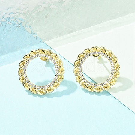 Brass Micro Pave Clear Cubic Zirconia Stud Earrings EJEW-C122-08G-1